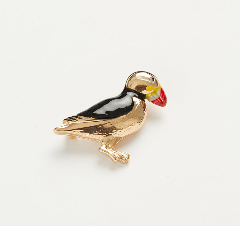 Mr. Puffin Brooch - Emerald Aurora