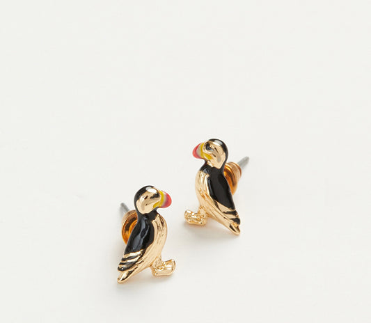 Mr. Puffin Stud Earrings - Emerald Aurora
