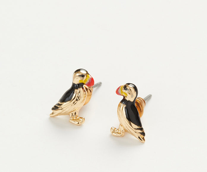 Mr. Puffin Stud Earrings - Emerald Aurora