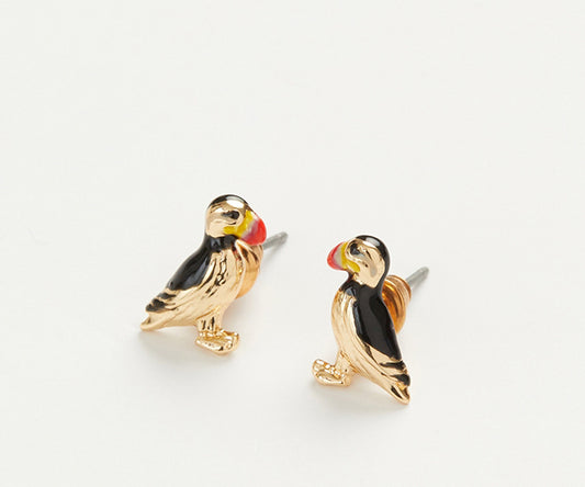 Mr. Puffin Stud Earrings - Emerald Aurora