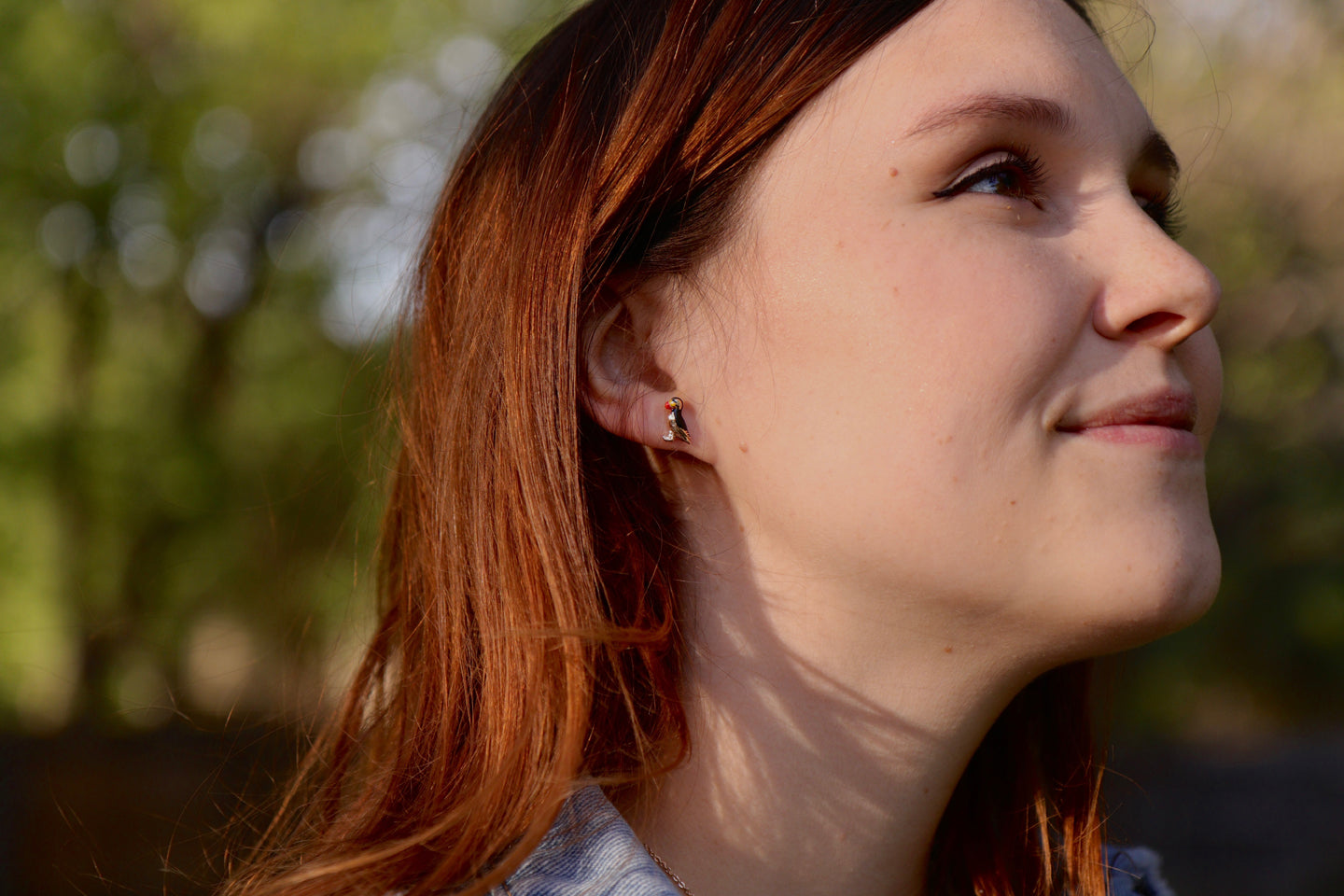 Mr. Puffin Stud Earrings - Emerald Aurora