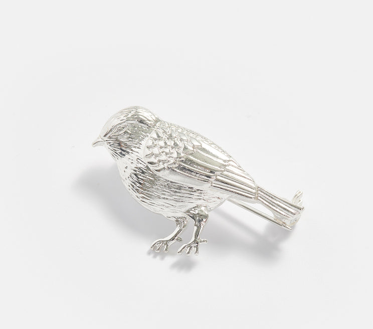 Silver Bird Brooch - Emerald Aurora