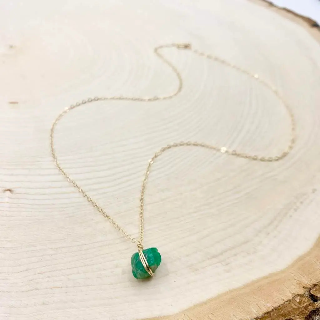 Raw Emerald Crystal 14k Gold Filled Necklace - Emerald Aurora