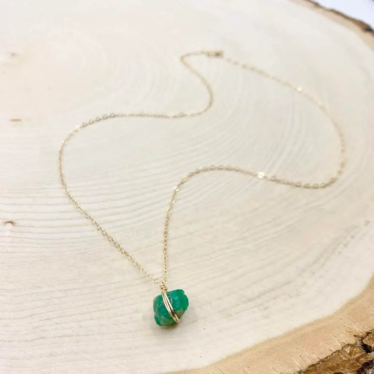 Raw Emerald Crystal 14k Gold Filled Necklace - Emerald Aurora