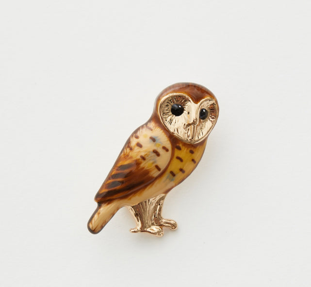 Barn Owl Brooch - Emerald Aurora