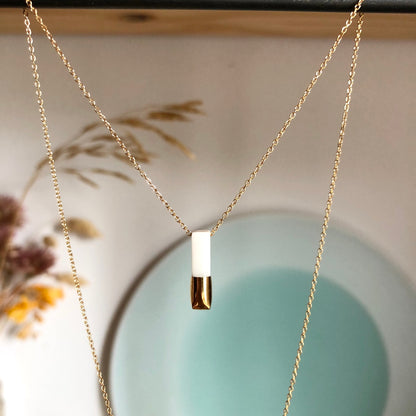 Gold Dipped Bar Necklace - Emerald Aurora