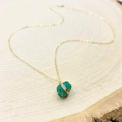Raw Emerald Crystal 14k Gold Filled Necklace - Emerald Aurora